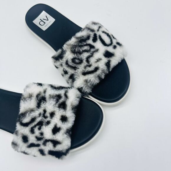 DV by Dolce Vita Women's Black and White Furry Slide Sandals - Picture 2 of 4